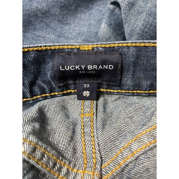 Lucky Brand Men's 33 Dark Wash Denim Distressed Straight Fit Jeans - Picture 6 of 8